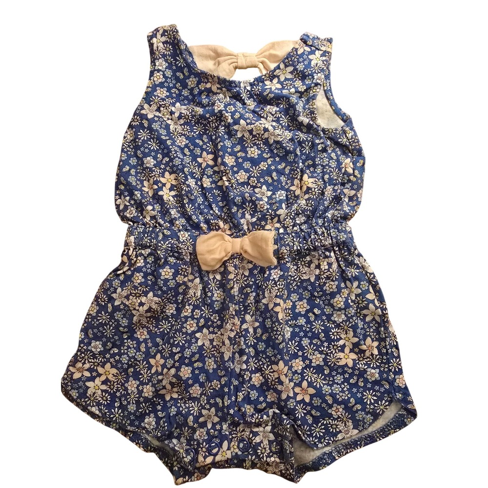 First Impressions Baby Girls Blue Floral Bow Romper 3-6 Months Sleeveless Cotton